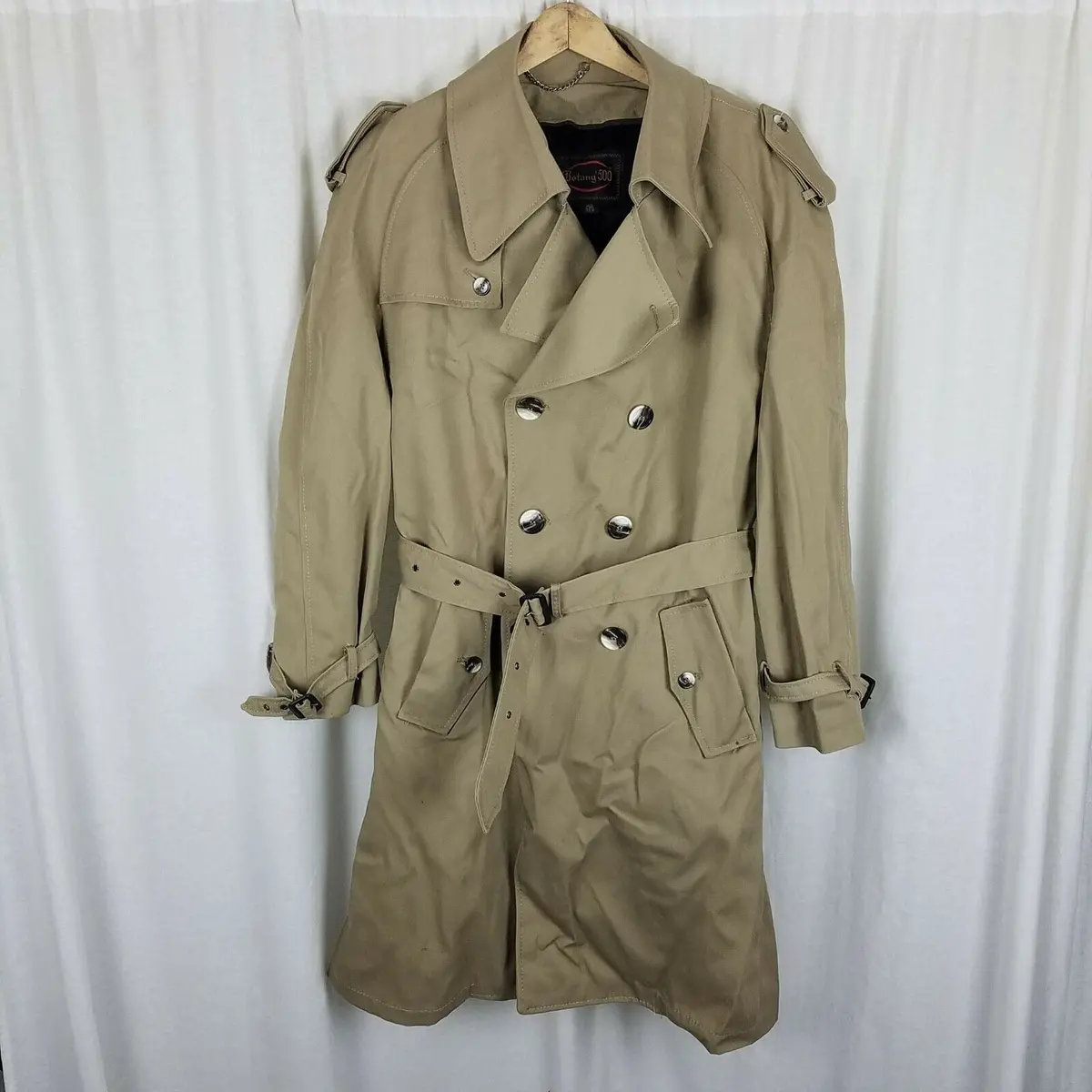 Vintage Botany 500 Insulated Belted Military Trench Coat Mens 40R Faux Fur Liner 1