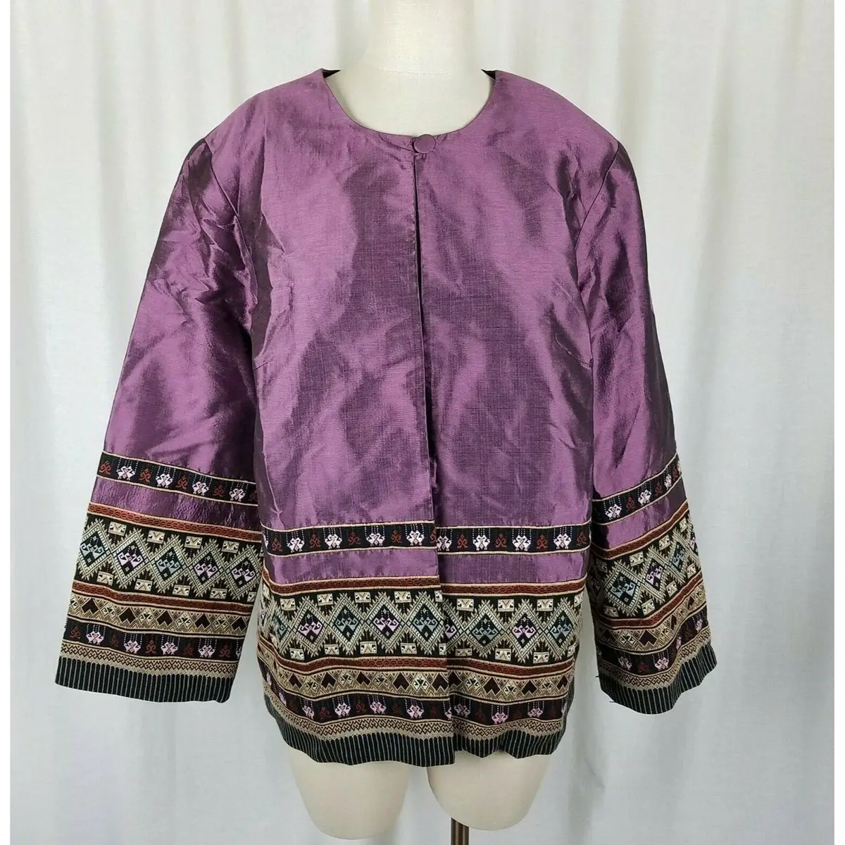 Handmade Open Front Swing Embellished Metallic Sheen Jacket Blazer Womens L Xl 1