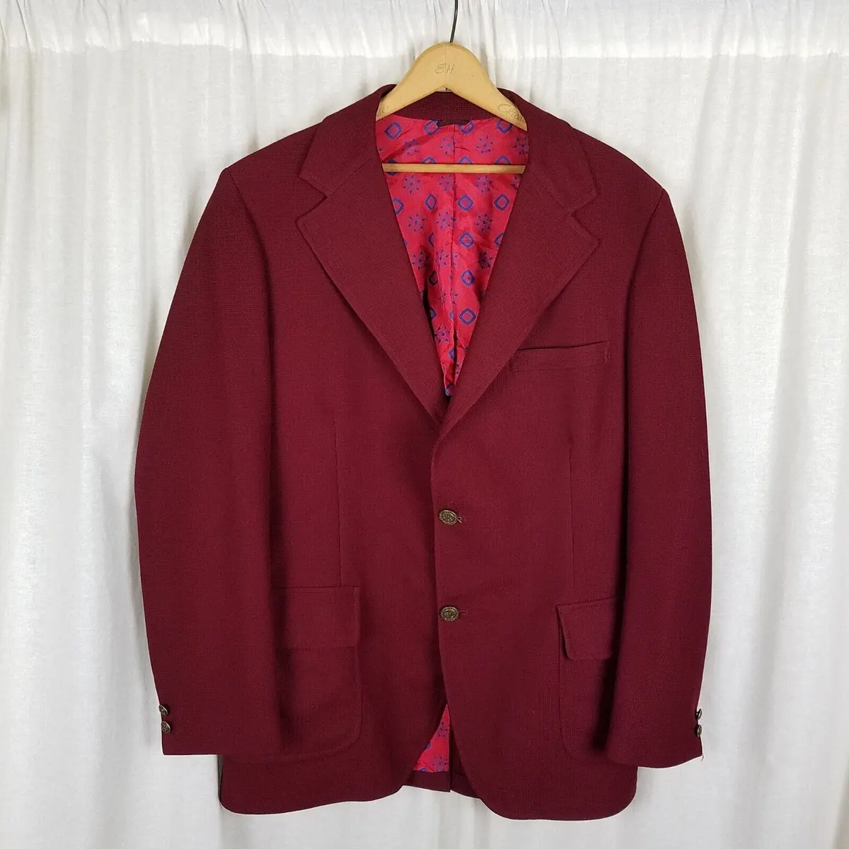 The Men's Store Brick Red Woven Sport Coat Blazer Jacket Mens 44L Mid Century 1