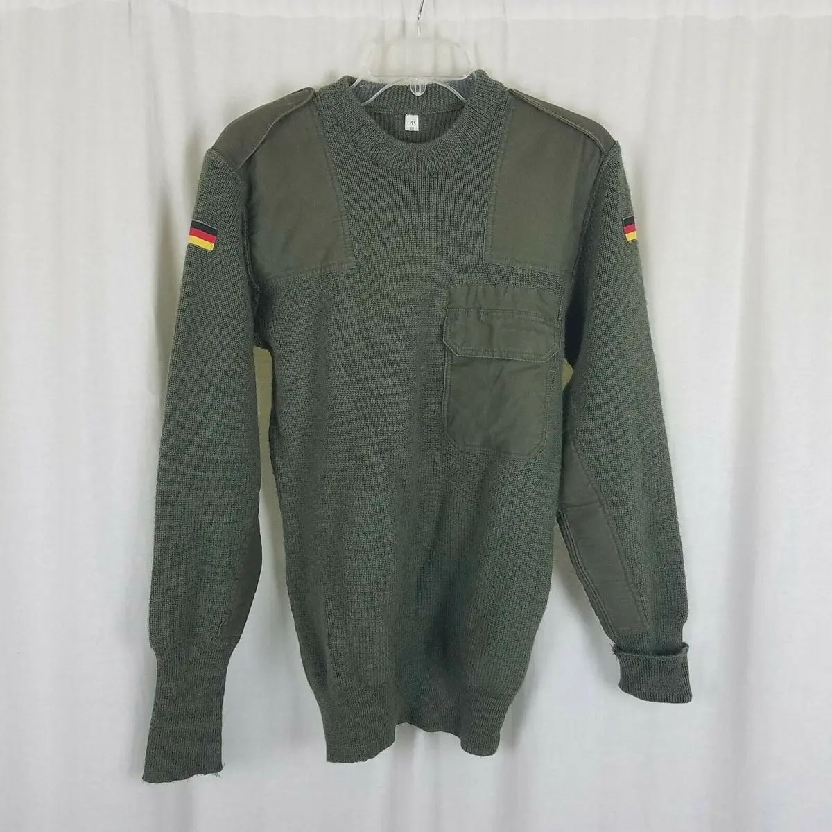 Vintage Liss Germany Military Knit Uniform Sweater Mens 48 Army Green Patches 1
