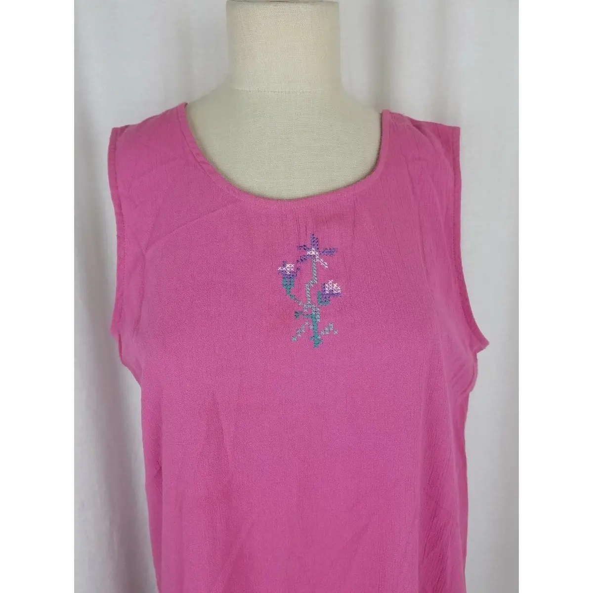 Vintage Teddi Petite Embroidered Crinkle Maxi Long Summer Dress Womens Pl Pink 1