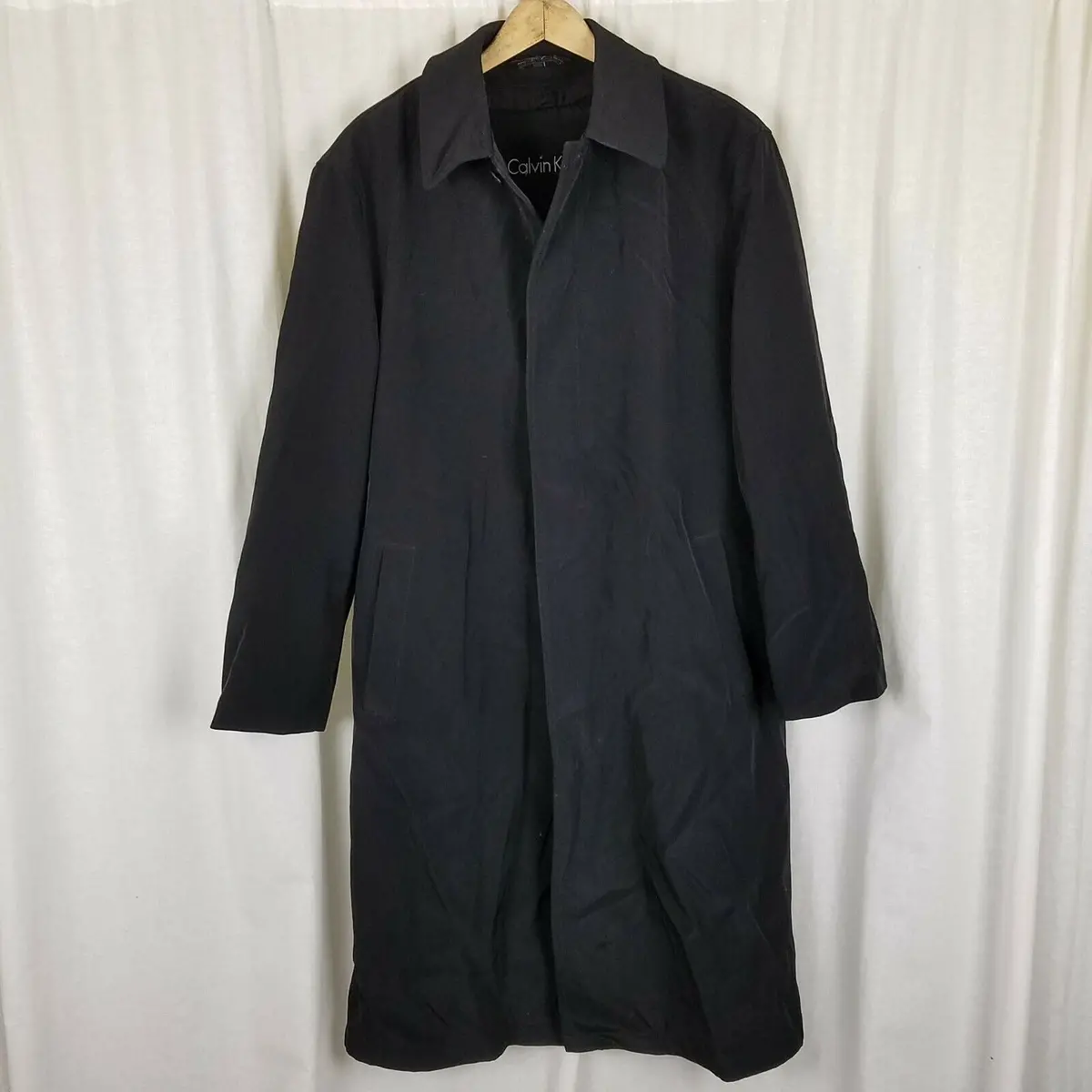 Calvin Klein Thermolite Insulated Microfiber Black Trench Coat Mens 36R Wool 1