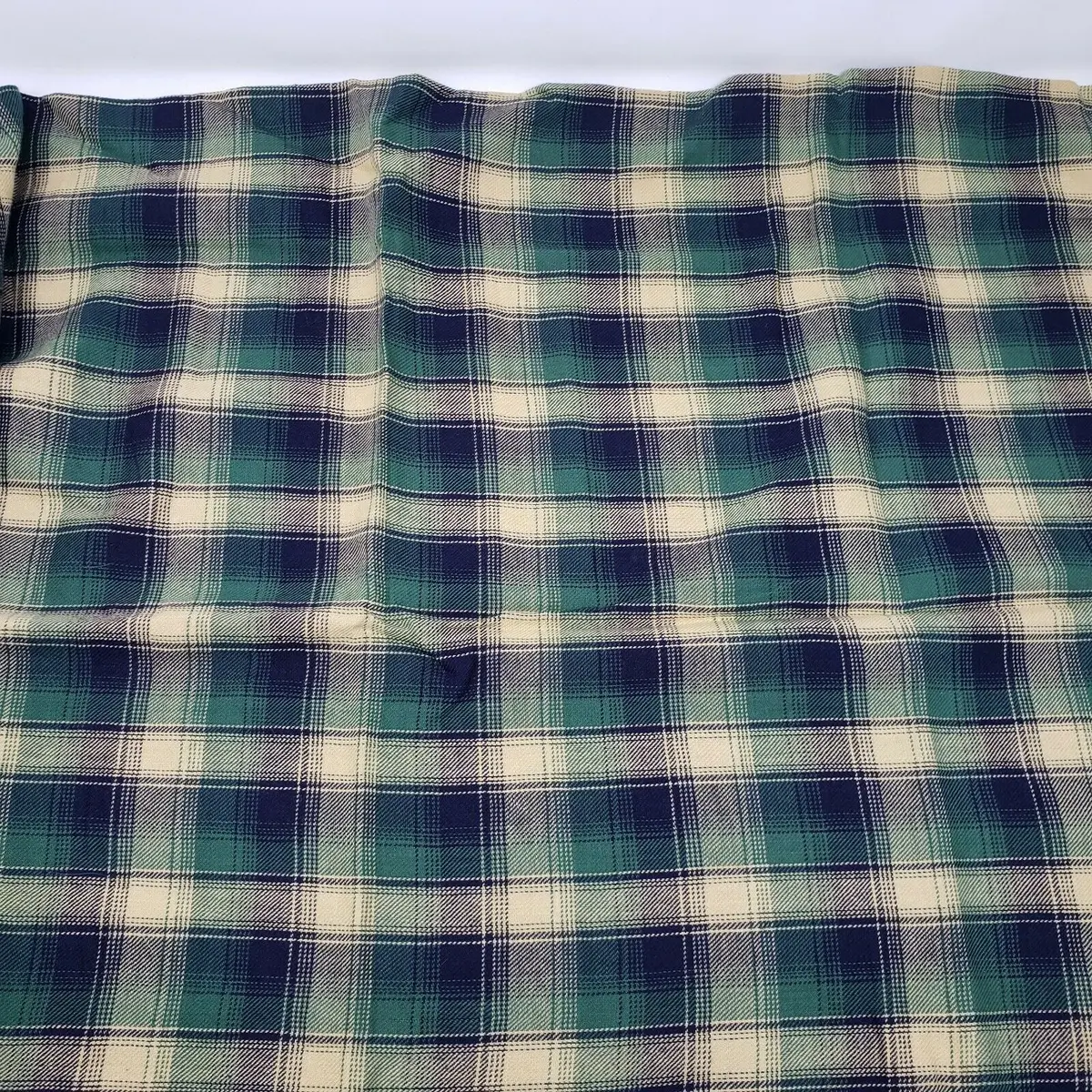 Vintage Soft Cotton Plaid Woven Fabric 1+ Yards Green Tan Navy Tartan Scotch 1