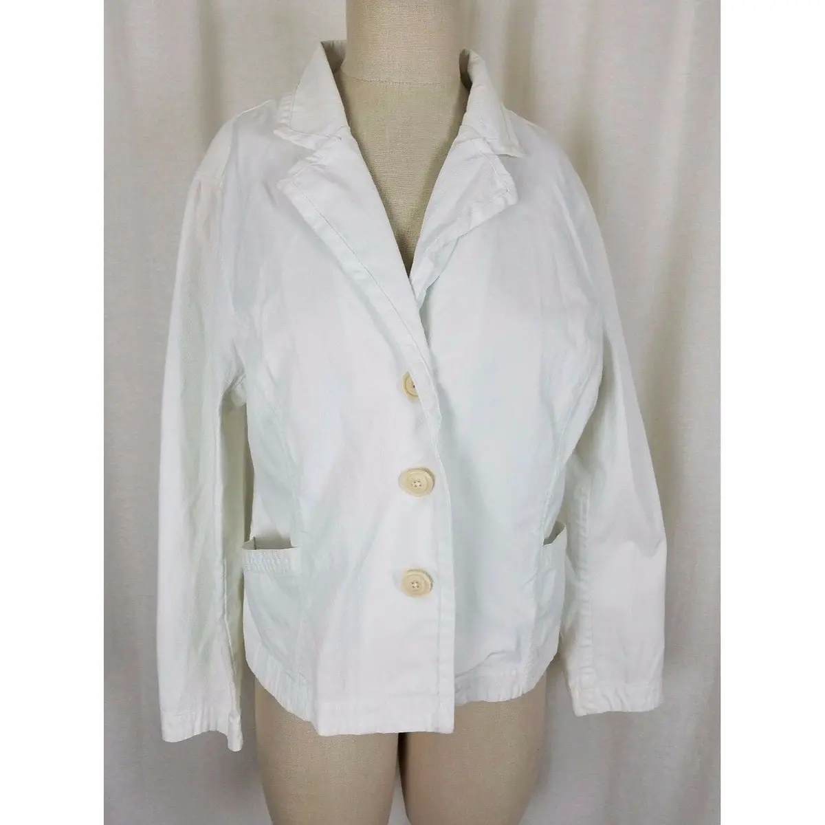 Ll Bean Petites White Corduroy Button Up Fit & Flare Blazer Jacket Womens Sz 16P 1