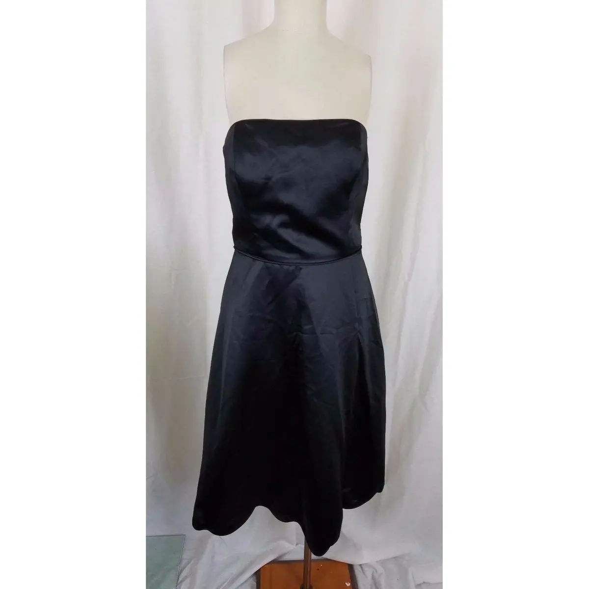 White House Black Market Strapless Satin Cocktail Dress Little Black Womens 12 1