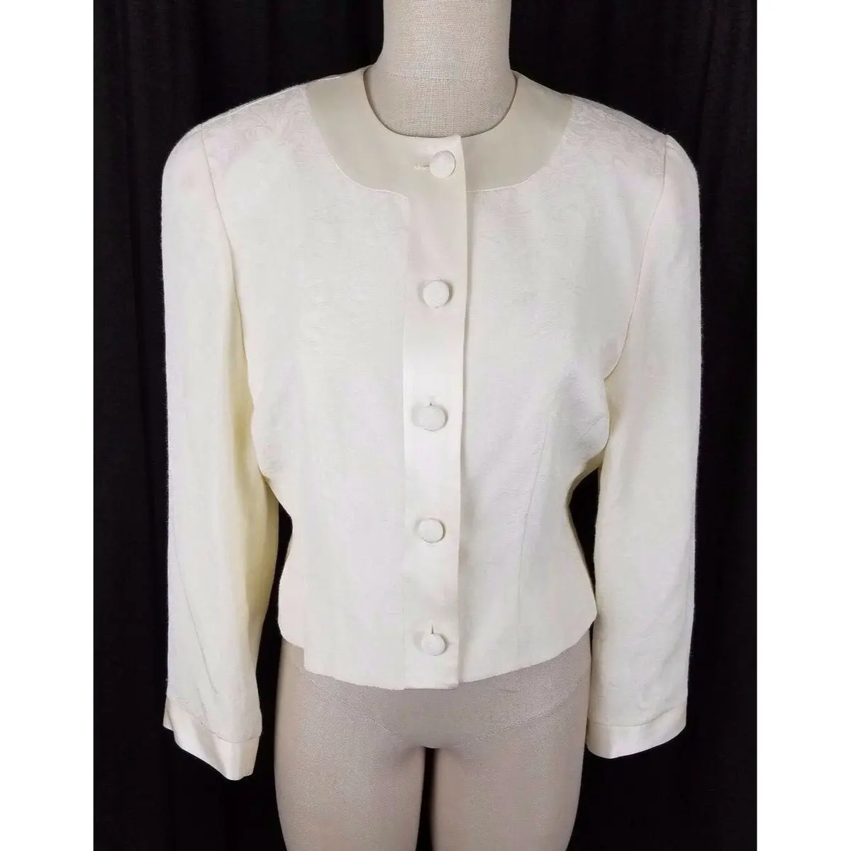 Vintage Andrew Harvey Collarless Floral Brocade Blazer Jacket Womens 8 Usa Ivory 1
