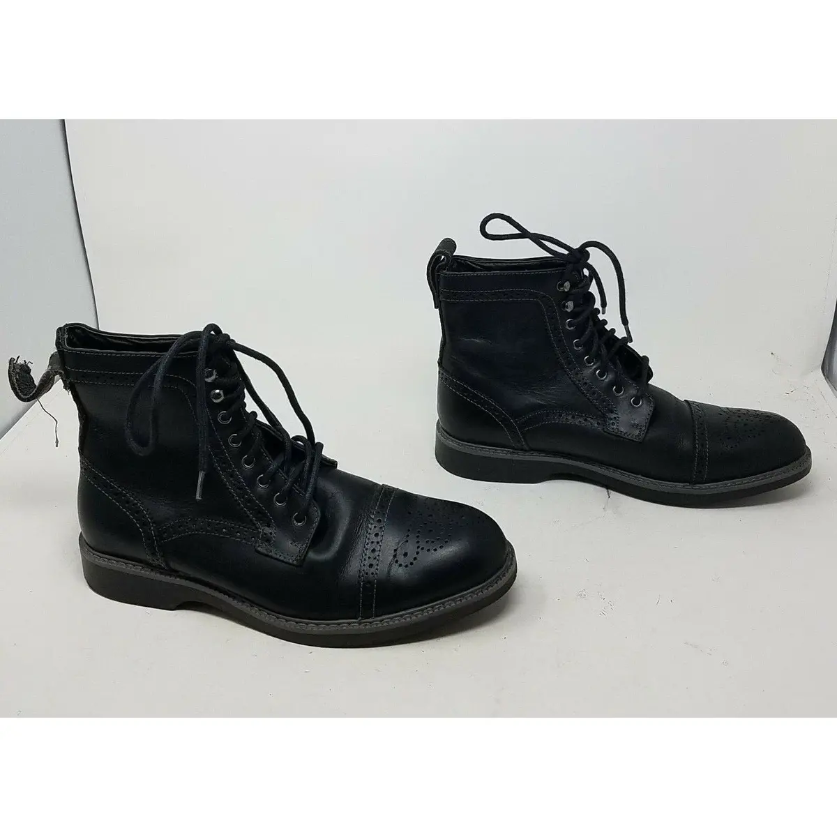 Bass Combat Boots Black Leather Military Look Steampunk Punk Bryce Mens 8.5 1