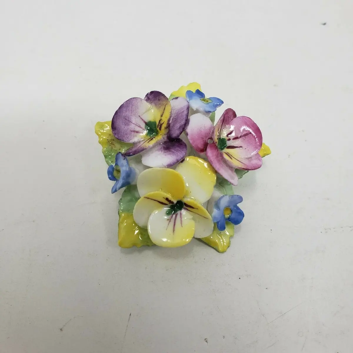 Vintage Artone Bone China Violets Flowers Pin Brooch Made In England 1.25” 1