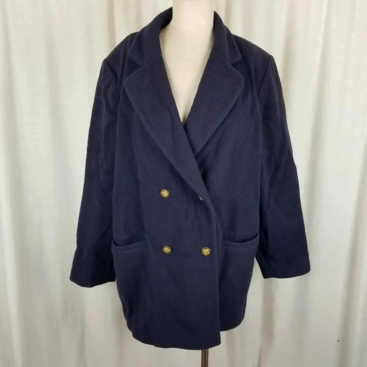 Vintage Wellington Double Breasted Navy Blue Wool Peacoat Womens 12 Car Coat 1