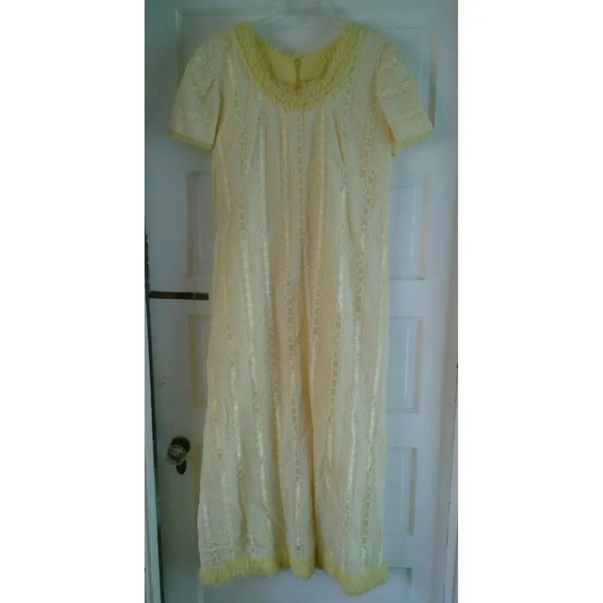 Vintage 70S Lace Ruffles Maxi Prairie Party Formal Modest Dress Womens S 60S Mcm 1