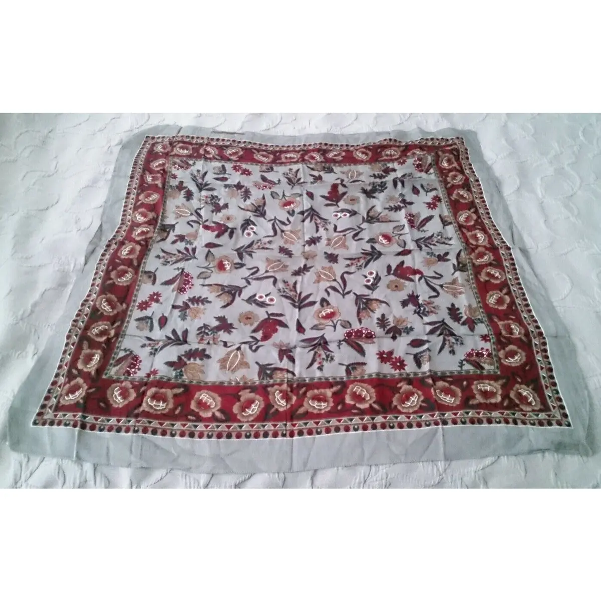 Vintage Rayon Axcess Scarf Handkerchief Head Wrap Made In Italy Beige Floral 1