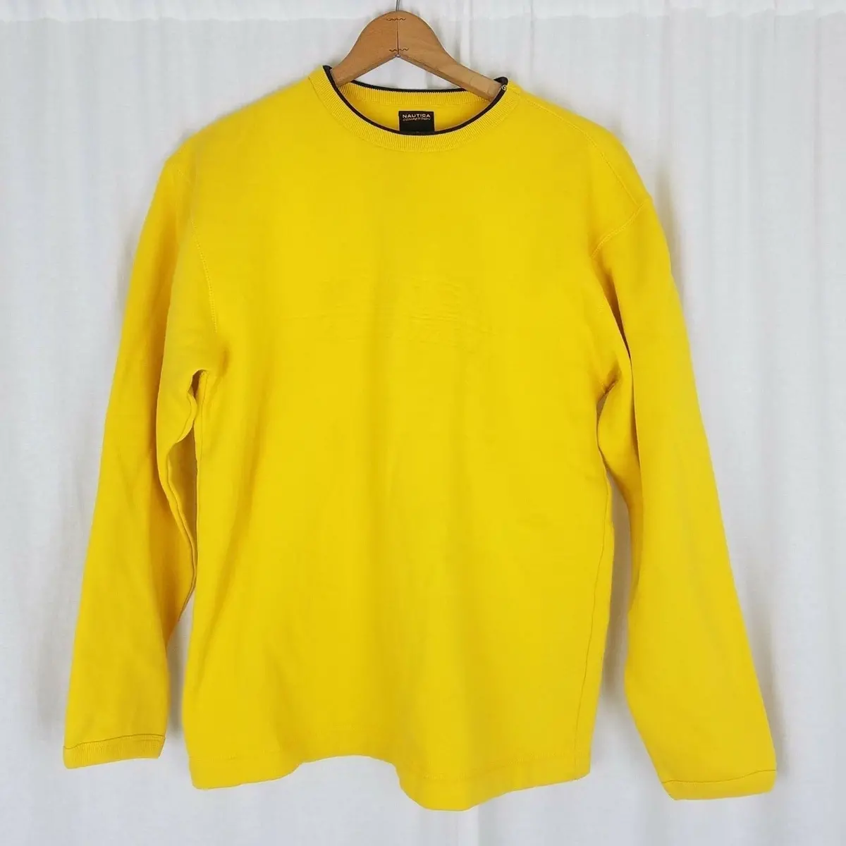 Nautica Competition Sweatshirt Sweater Pullover Yellow Spellout Crew Neck Mens M 1