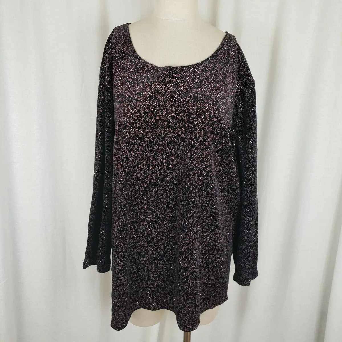 Elementz Stretch Jersey Knit Floral Metallic Top Shirt Tunic Blouse Womens 3X 1