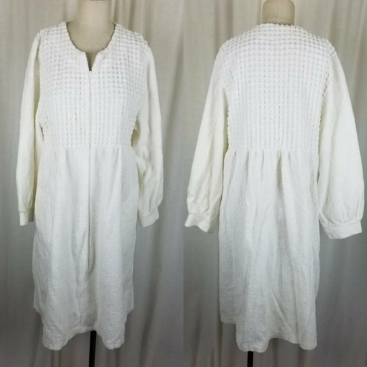 Talbots Intimates White Chenille Terrycloth Step In Midi Robe Womens M Australia 1