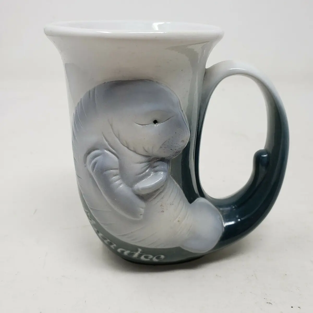 Vintage Manatee Raised 3D Ceramic Coffee Mug Textured Flute Shape Cup Florida 1