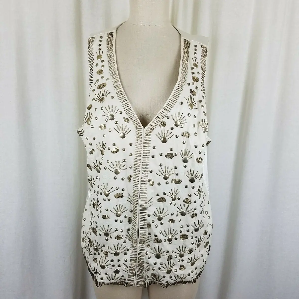 Chico's Heavily Beaded Sunshine Abstract Bling Vest Womens 3 Xl Kitsch Glam 1