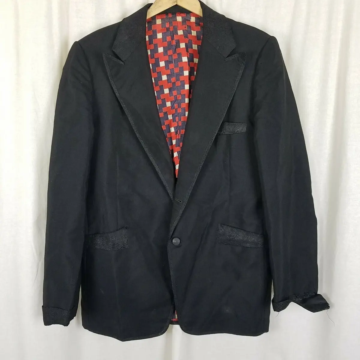 Vintage Dumont Paisley Collar Black Western Blazer Jacket Sportcoat Mens 46R Usa 1