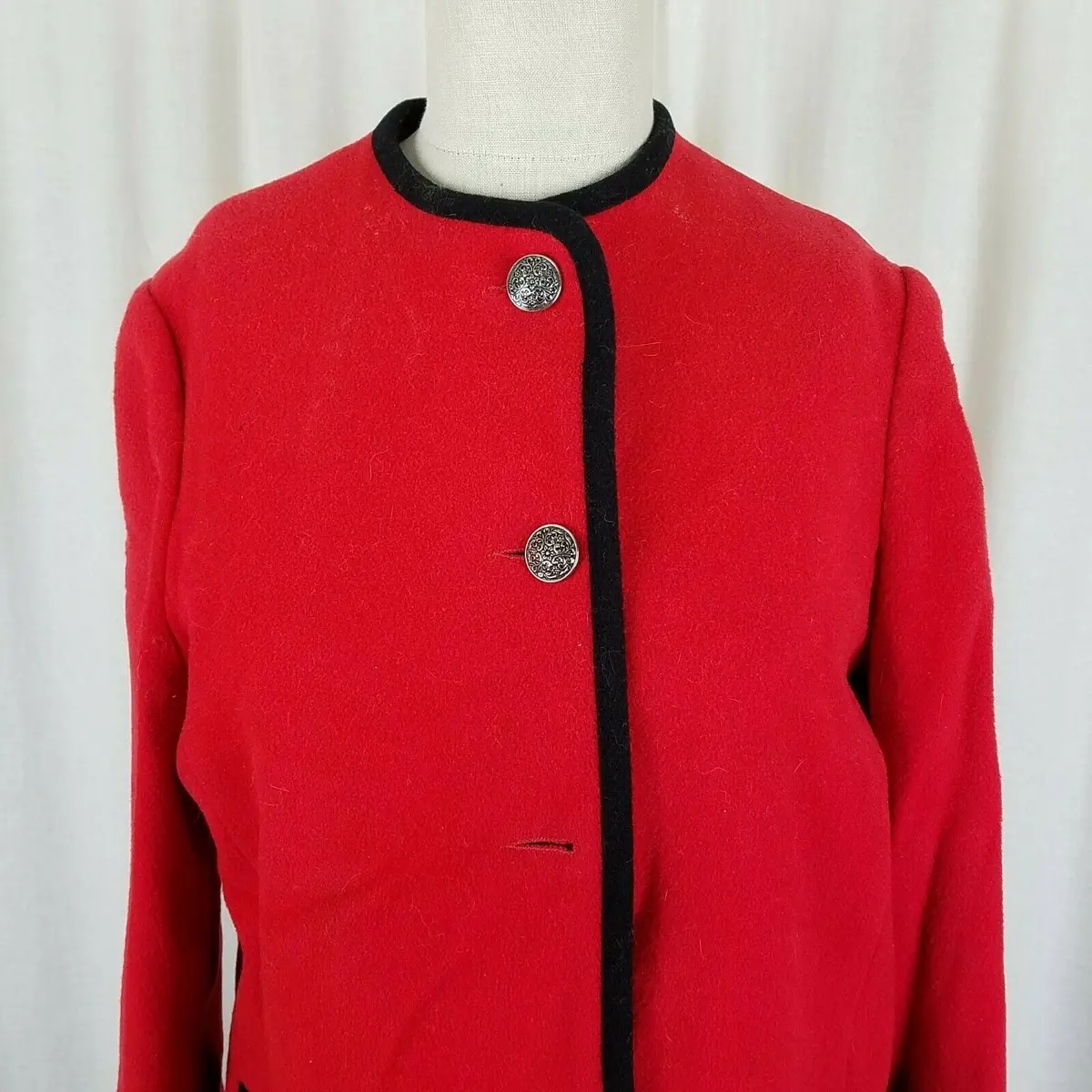 Mackintosh Boiled Wool Cardigan Sweater Jacket Womens M Ribbon Trim Collarless 2