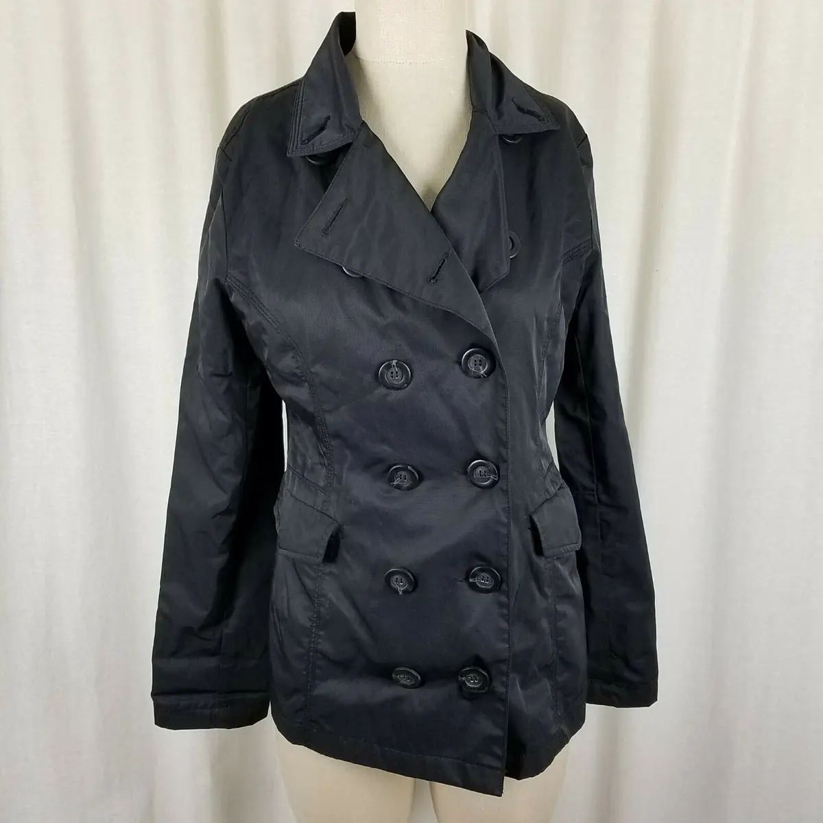 Eddy's Jackets Double Breasted Lightweight Cotton Nylon Jacket Peacoat Womens S 1