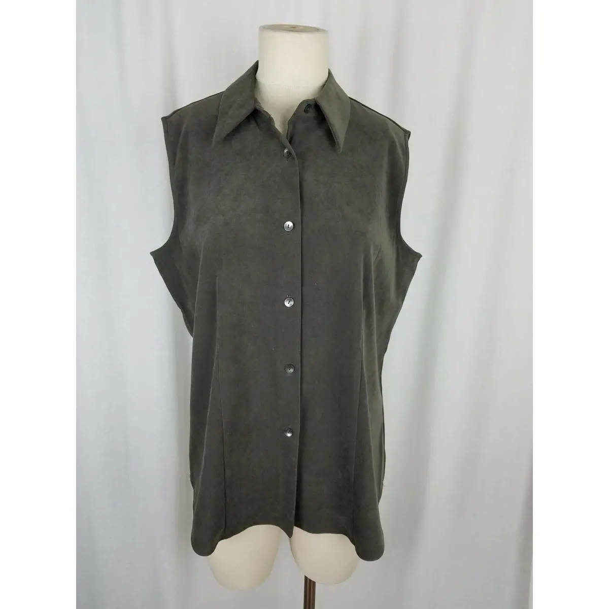 Jessica Holbrook Faux Suede Microfiber Sleeveless Button Up Shirt Top Womens L 1