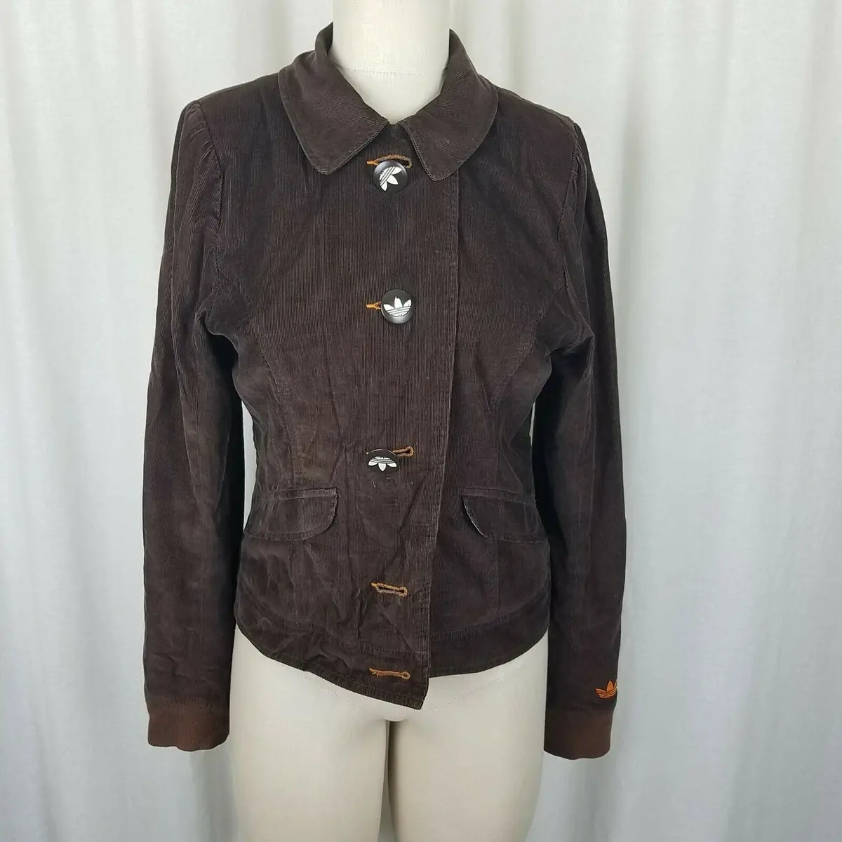 Adidas Germany Corduroy Blazer Jacket Womens M Chocolate Brown Knit Cuffs 2005 1