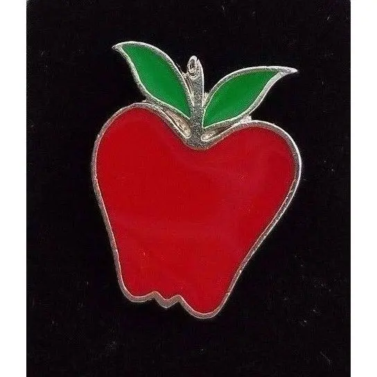Red Apple For The Teacher Lapel Pin Brooch Safety Pin Back Shiny Maine Souvenir 1