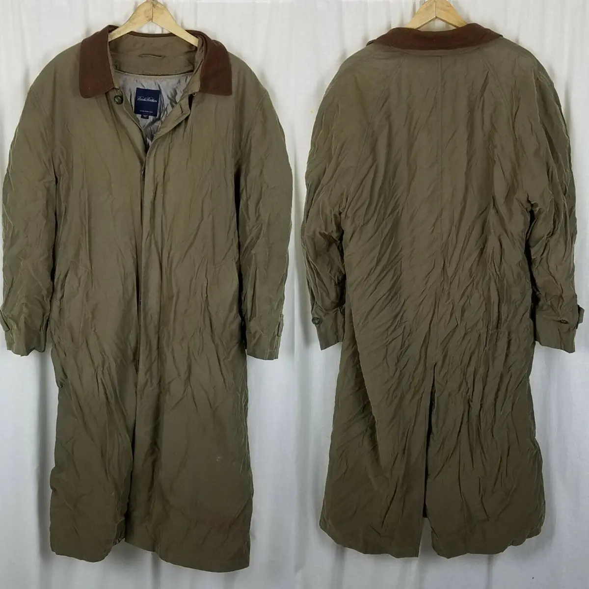 Brooks Brothers Insulated Placket Leather Collar Trench Coat Mens 42 Wool Lined 1