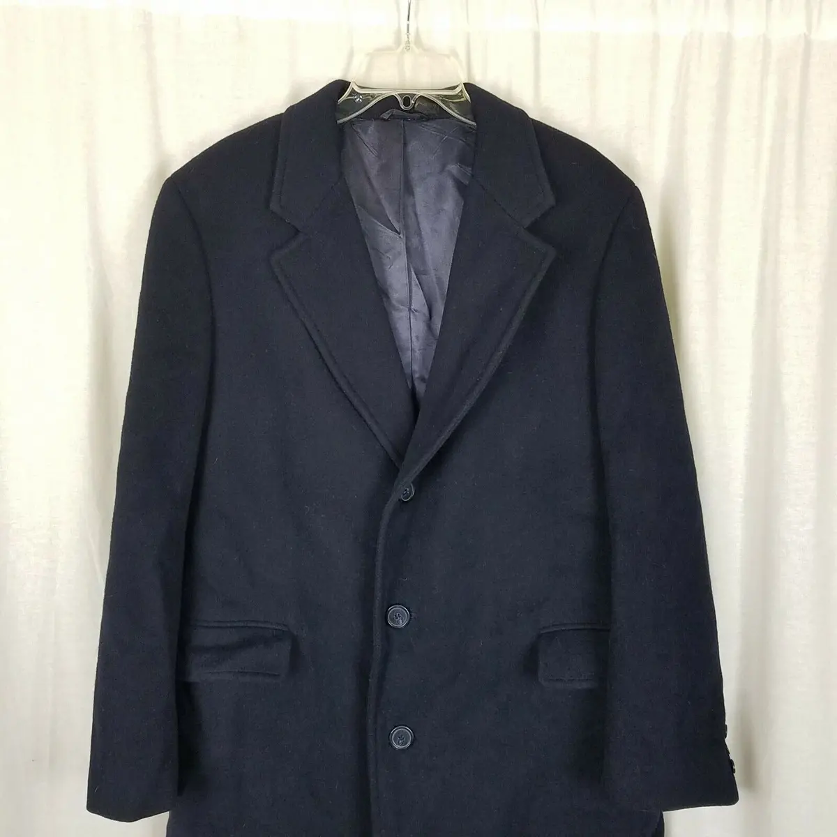 College Hall Fuzzy Winter Wool Peacoat Mens 40 Vintage Dress Over Top Coat Black 2