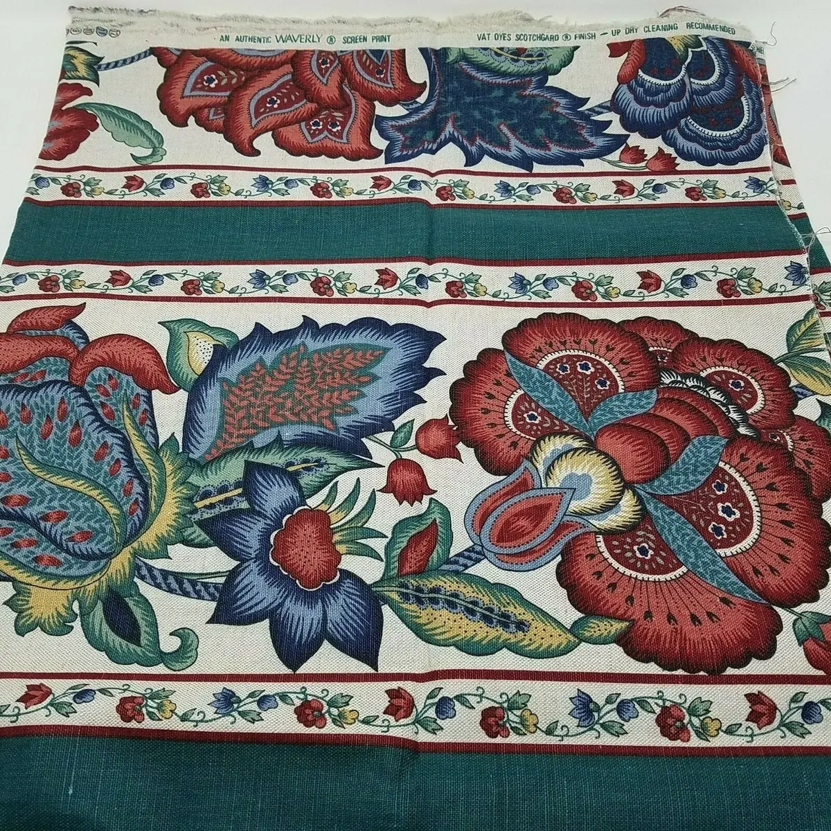 Waverly Vintage Vat Dyed Large Floral Jacobean Print Fabric Scotchgard Material 1