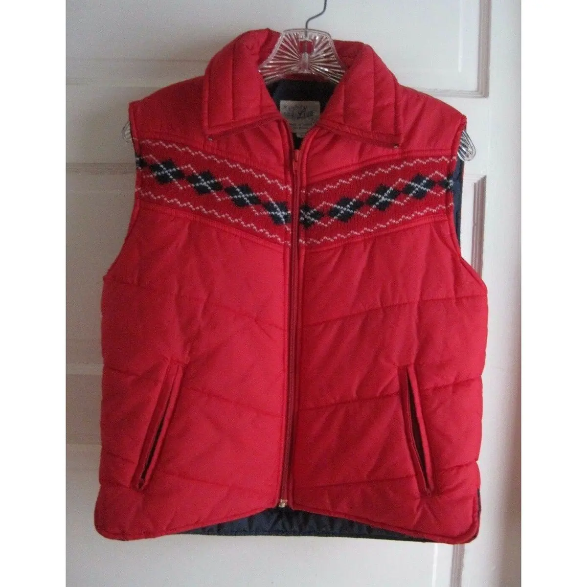 Vintage Little Lisa Puffer Quilted Winter Vest Argyle Knit Yolk Girls Youth M 1