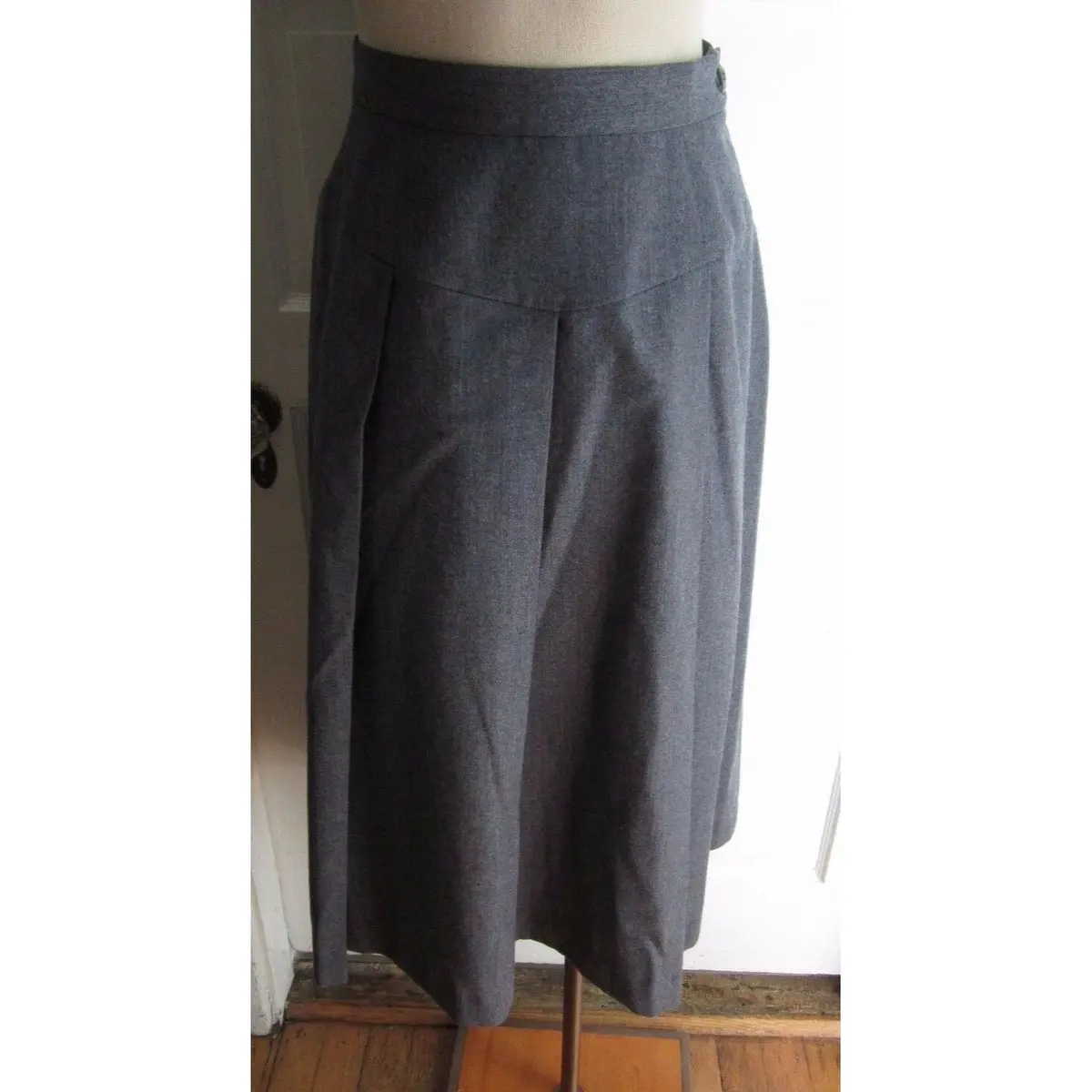 Vintage John Meyer Wool Box Or Side Pleated Midi Skirt Womens 8 Gray 1970S Gray 1