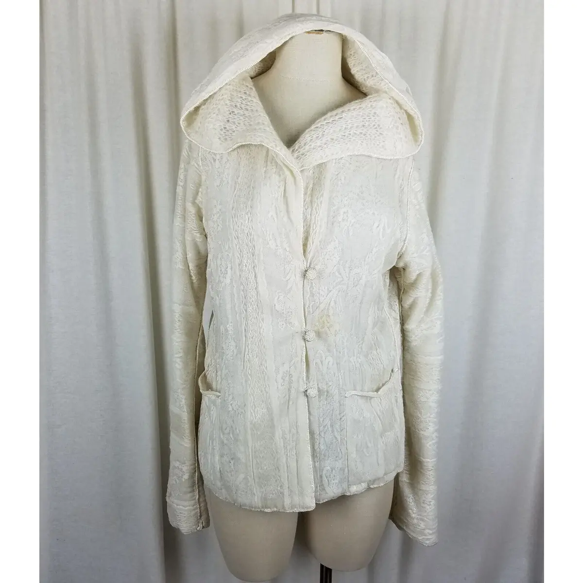 Vintage Reversible Knit Lace Mcm 50S Hooded Cardigan Sweater Jacket Womens Sz M 1