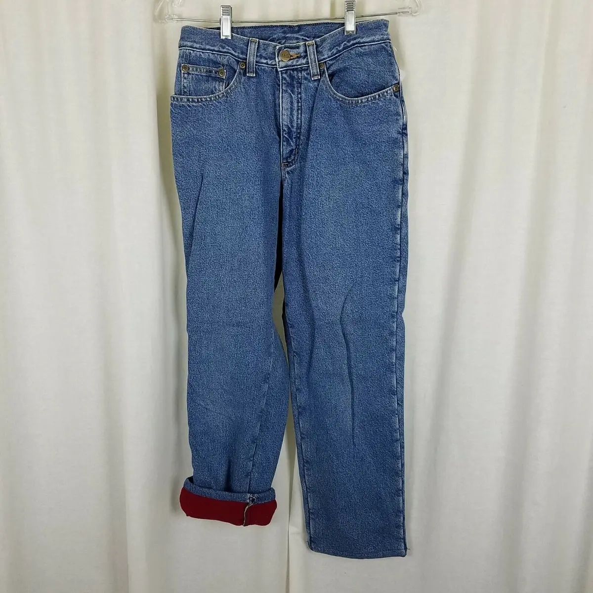 Ll Bean Double L Relaxed Fit Fleece Lined Denim Blue Jeans Womens 4R Insulated 1