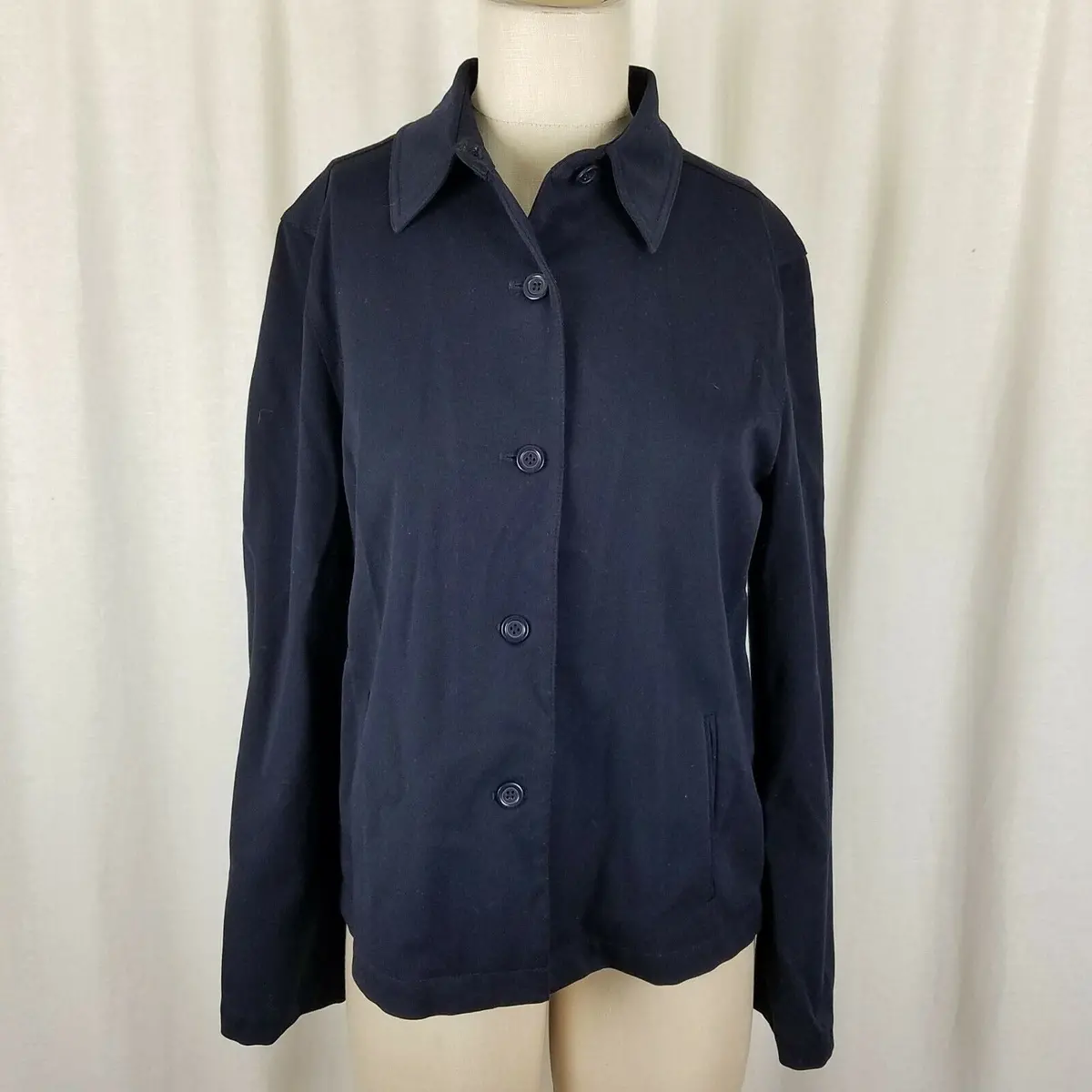 Talbots Stretch Button Up Heavyweight Shirt Lightweight Jacket Womens 8 Navy 1