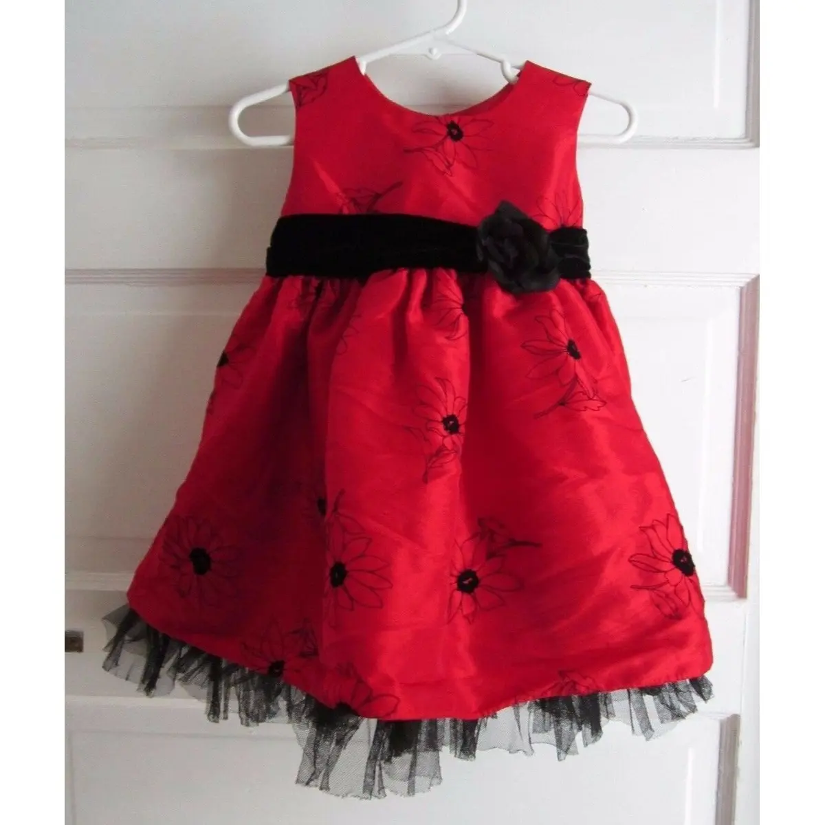 La Princess Embroidered Floral Taffeta Velvet Sash Twirl Party Dress Girls 18M 1