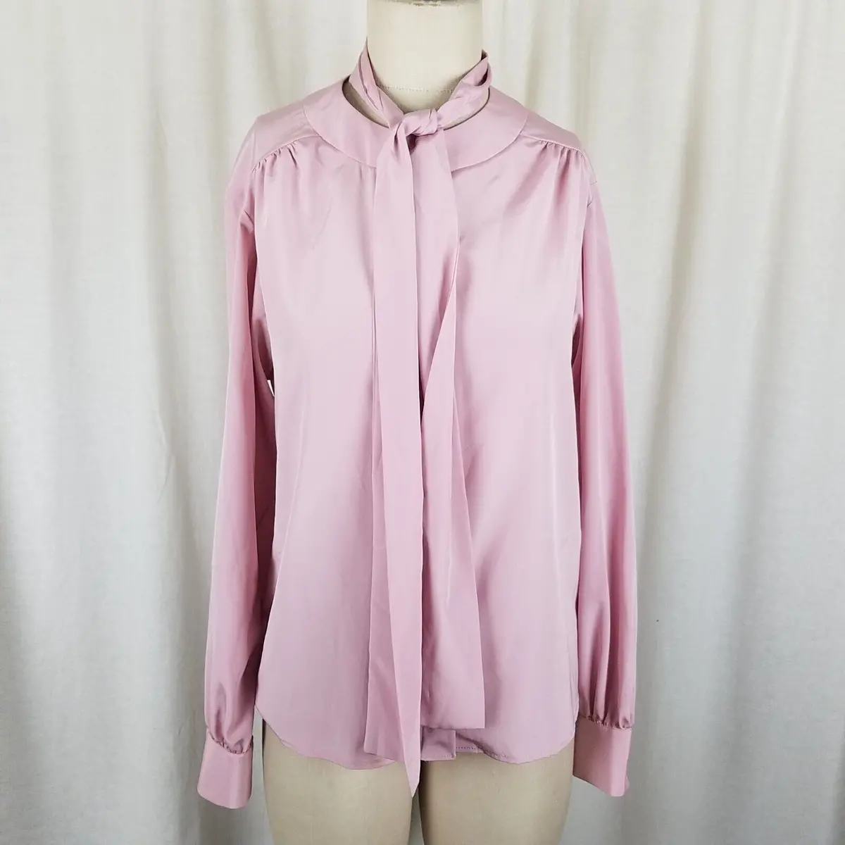 Vintage Castleberry Collarless Button Tie Scarf Blouse Top Tunic Womens 10 Pink 1