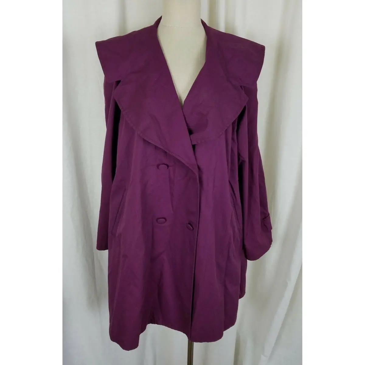 Laura Ashley Double Breasted Wide Lapel Swing Trench Coat Womens M Great Britain 1