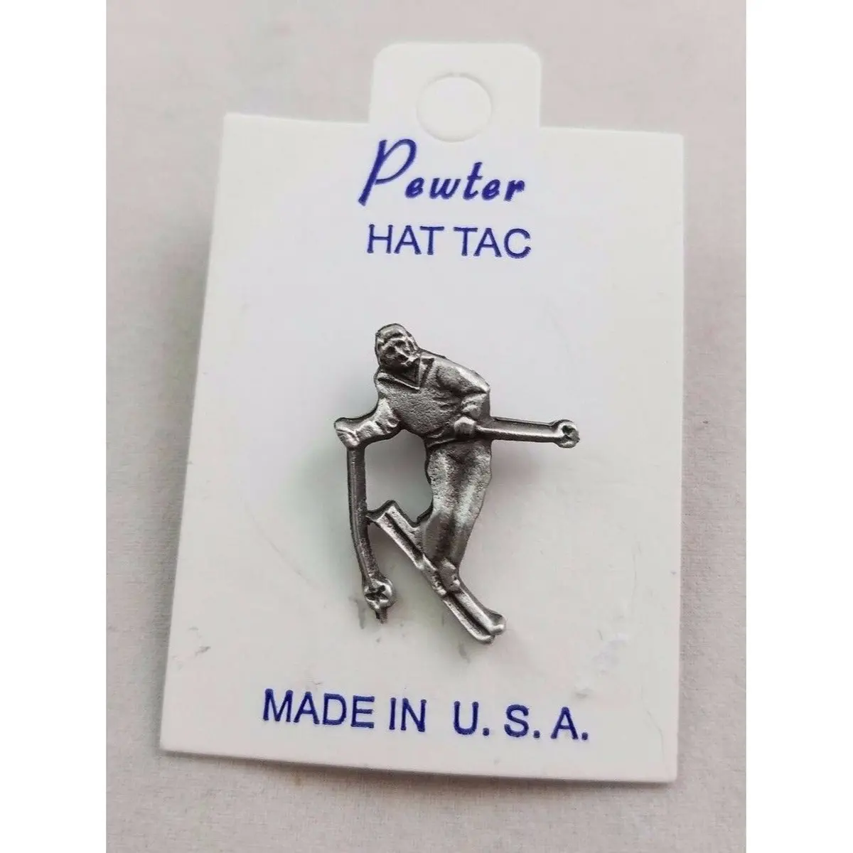 Pewter Downhill Skier Skiing Silver Metal Hat Tac Lapel Pin Tie Tack Usa Jewelry 1