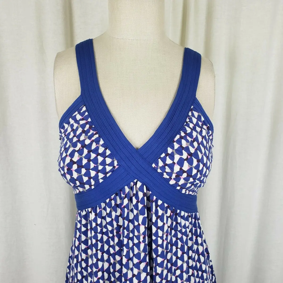 Boden Crisscross Halter Summer Twirl Dress Sundress Womans 4 Blue Geometric 2