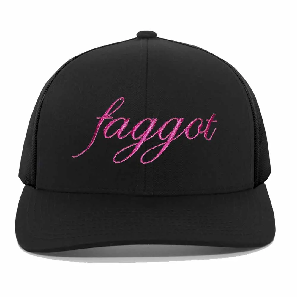 Faggot Script Mesh Trucker Snapback Hat 1