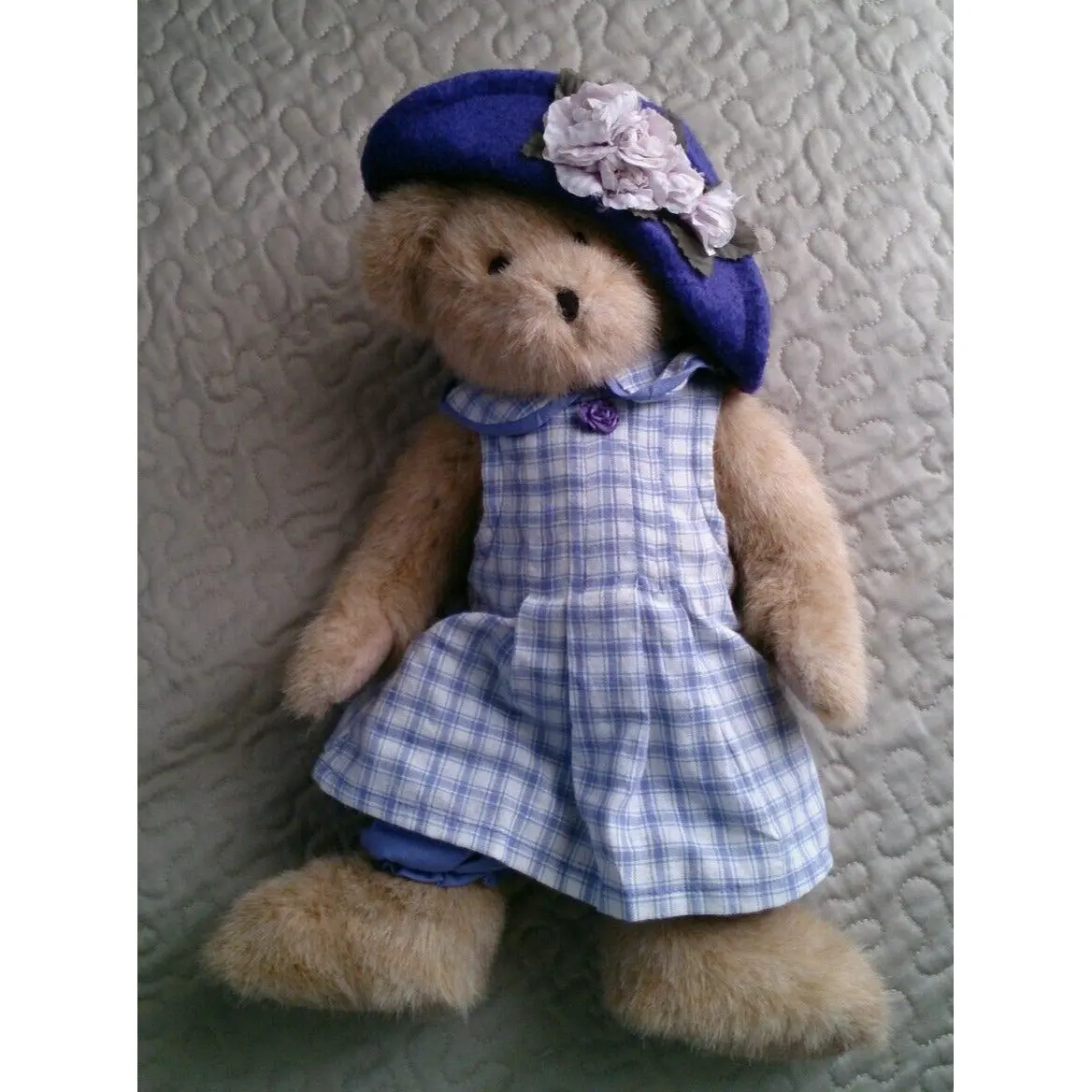2004 Boyds Bear Karissa Heart To Heart Friend Purple Hat Plaid Dress 15" Plush 1
