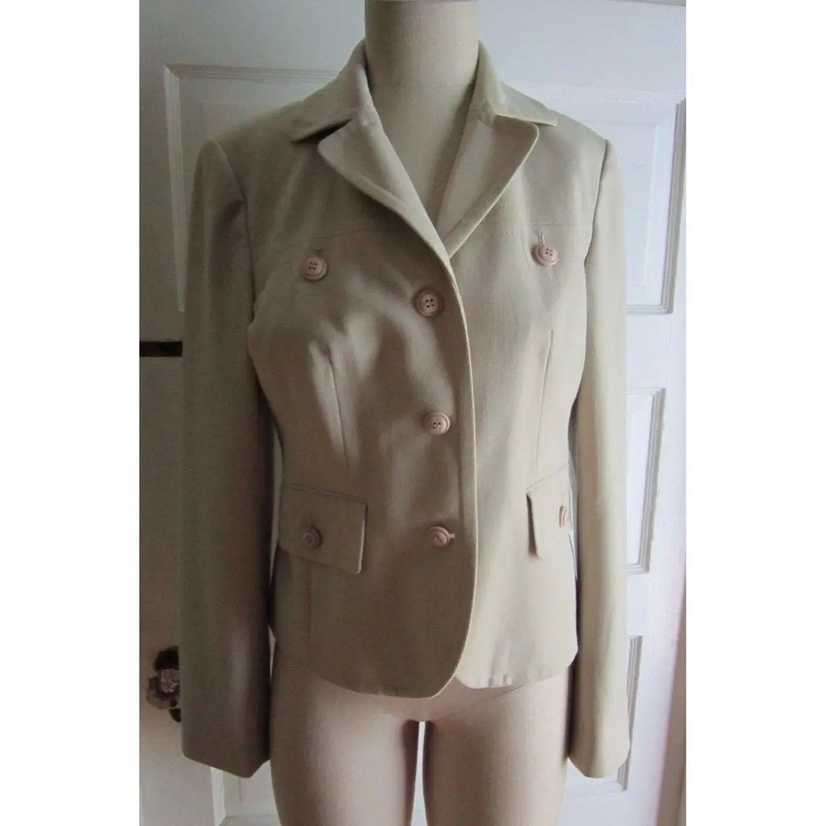 Ann Taylor Loft Ivory Cropped Fitted Multi Pocket Blazer Field Jacket Womens 6 1