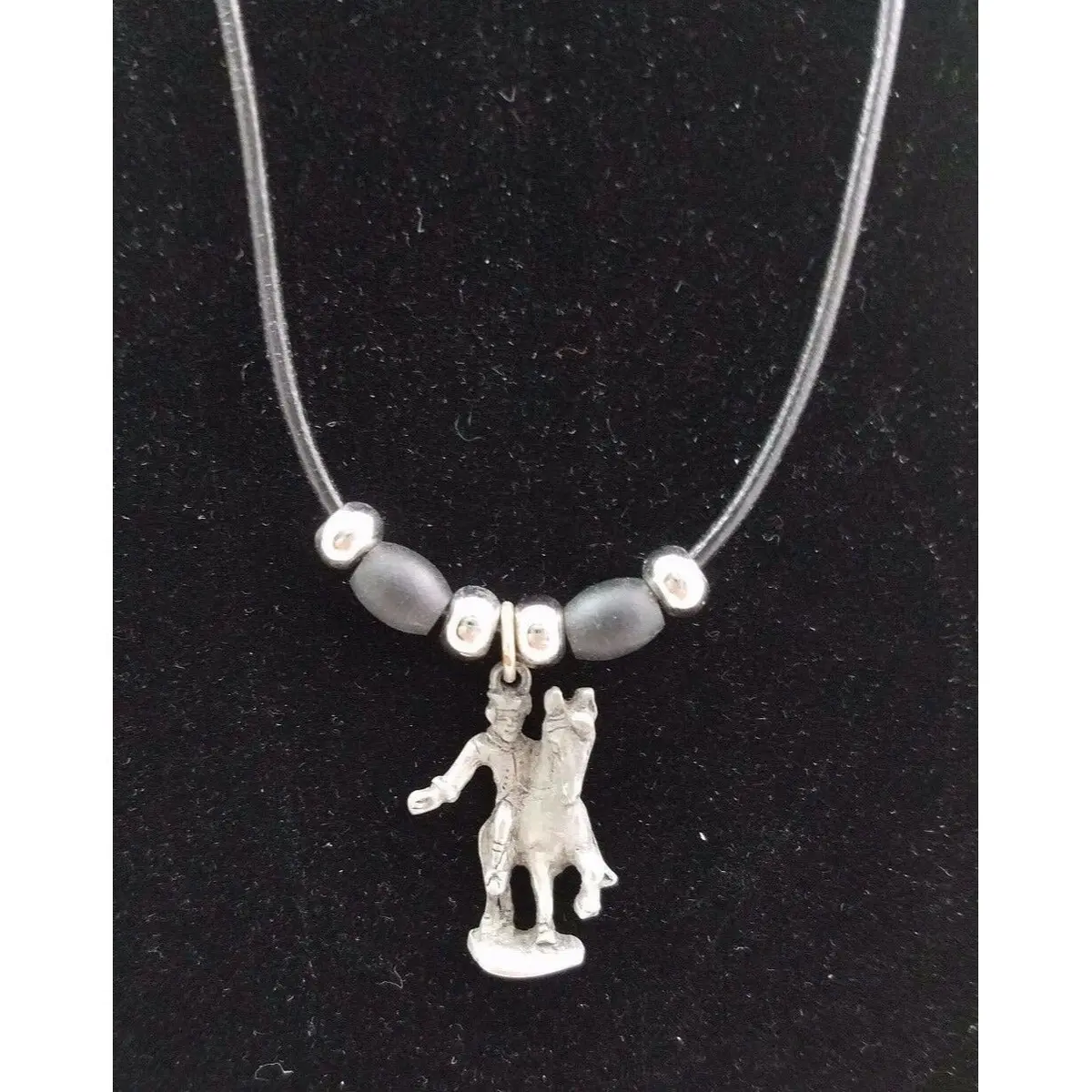 Paul Revere's Ride Pewter Silver Black Rope Bead Necklace Pendant Charm Souvenir 1