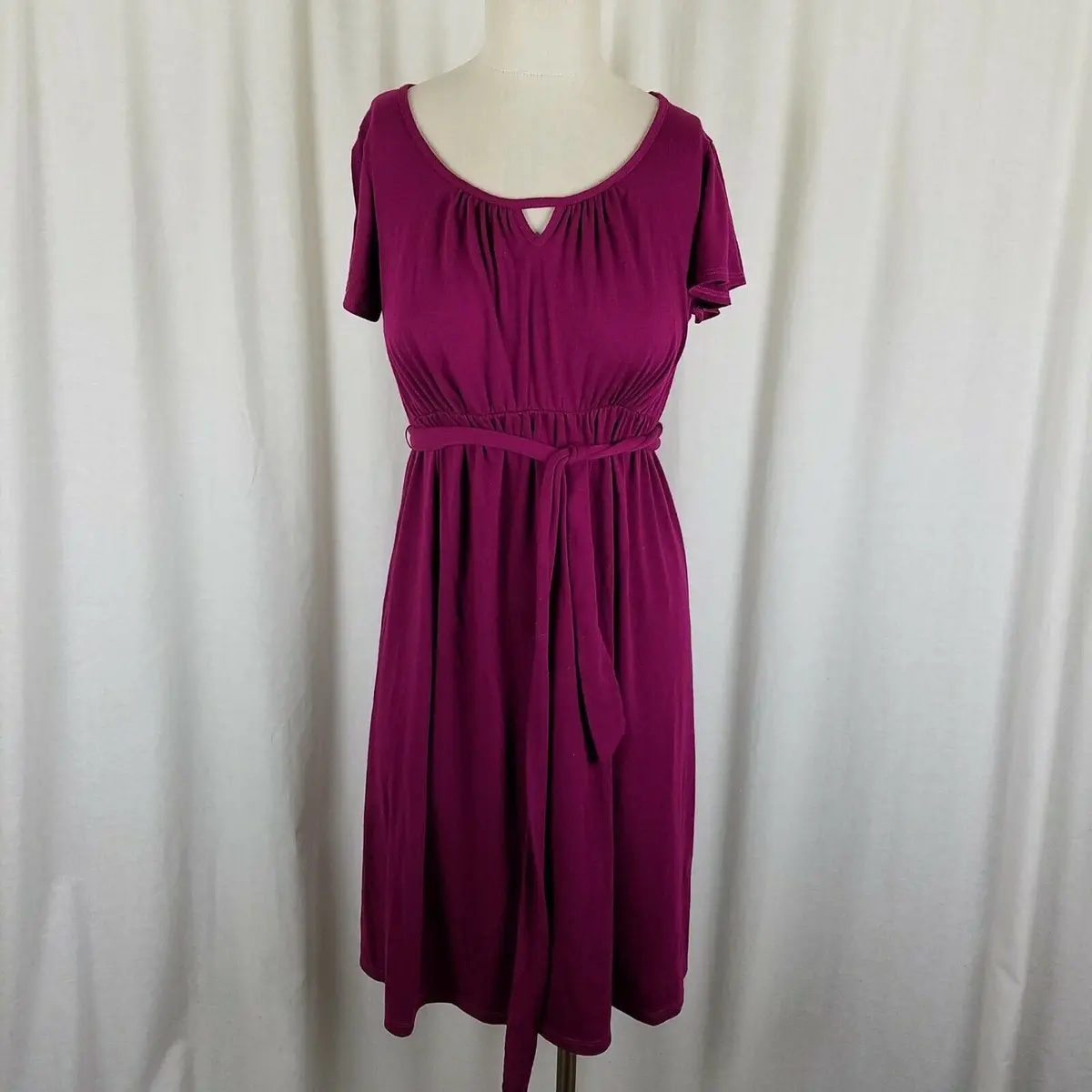 Oh Baby Motherhood Maternity Belted Tie Empire Keyhole Waist Dress Womens S 1