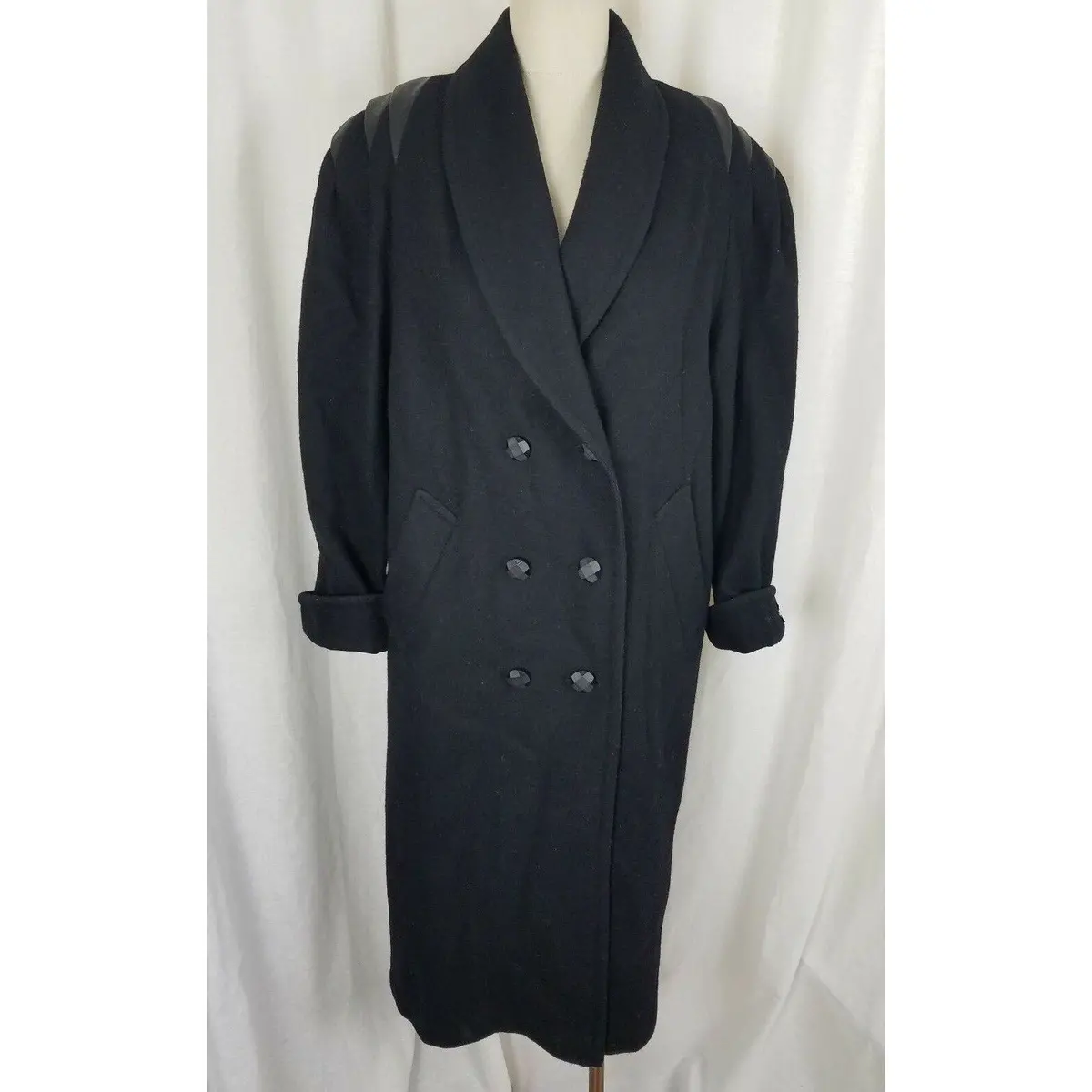 Vintage Jofeld Petites Forstman Winter Wool Pea Coat Womens 12P Leather Accents 1