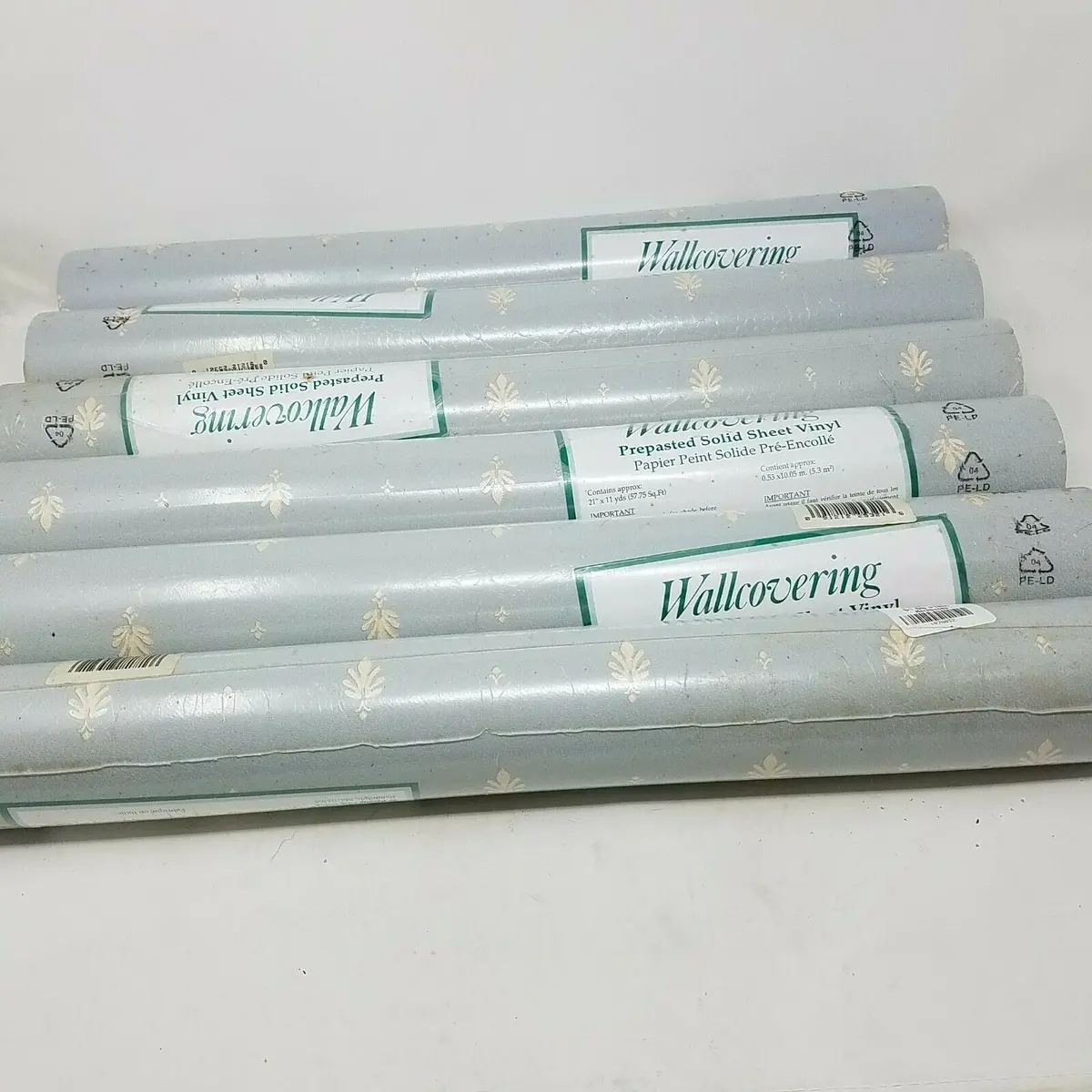 Vintage Fleur De Lis Pineapple Vinyl Wallpaper Rolls Lot Of 6 Italy Blue White 1