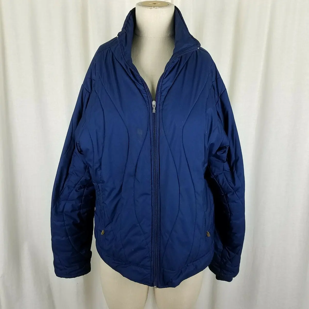 Nike Quilted Insulated Lightweight Windbreaker Jacket Parka Womens L Navy Blue 1
