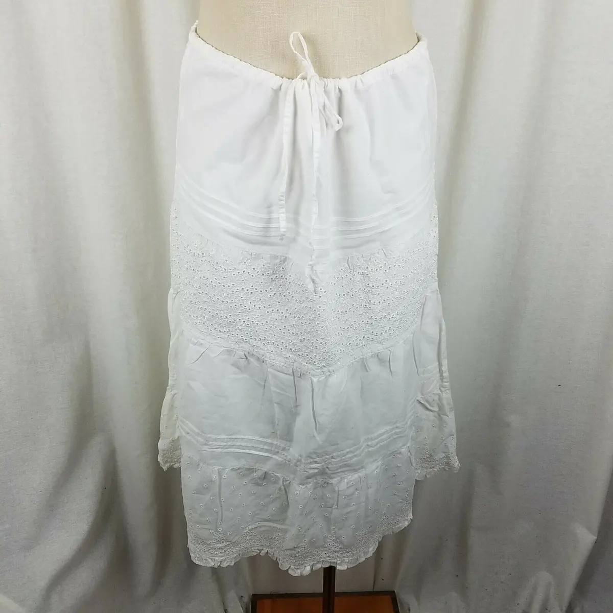Banana Republic Summer Eyelet Lace Tiered Twirl Skirt Womens 8 Prairie Cotton 1