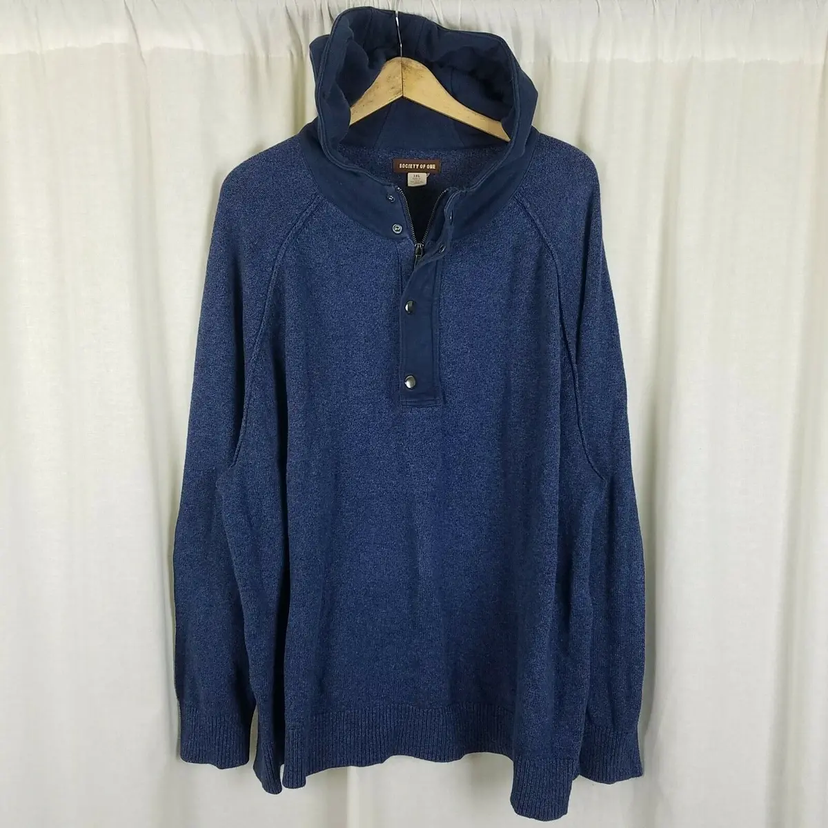Society Of One Hooded Zip Henley Pullover Sweater Mens 3Xl Knit Hoodie Cotton 1