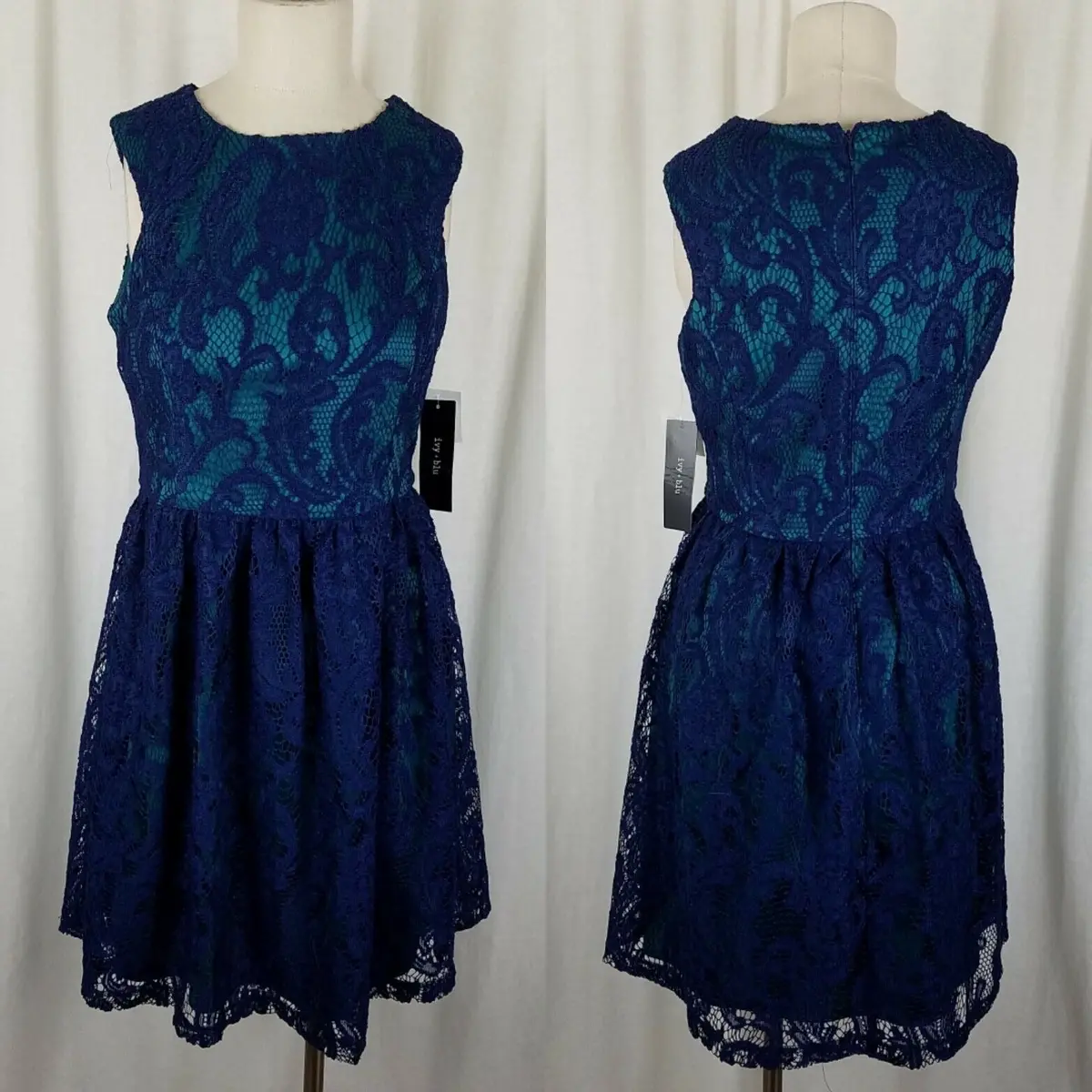 Ivy + Blu Lace Overlay Fit & Flare Twirl Dress Womens 8 Summer Mini Sundress Nwt 2
